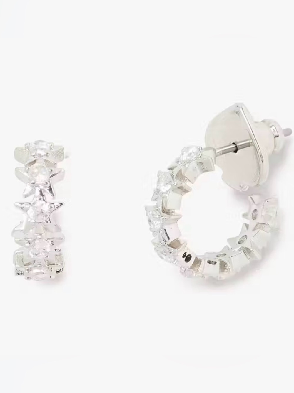 NWT Kate Spade Starring Clear Crystal Star Silver Huggie Hoop Earrings 💫